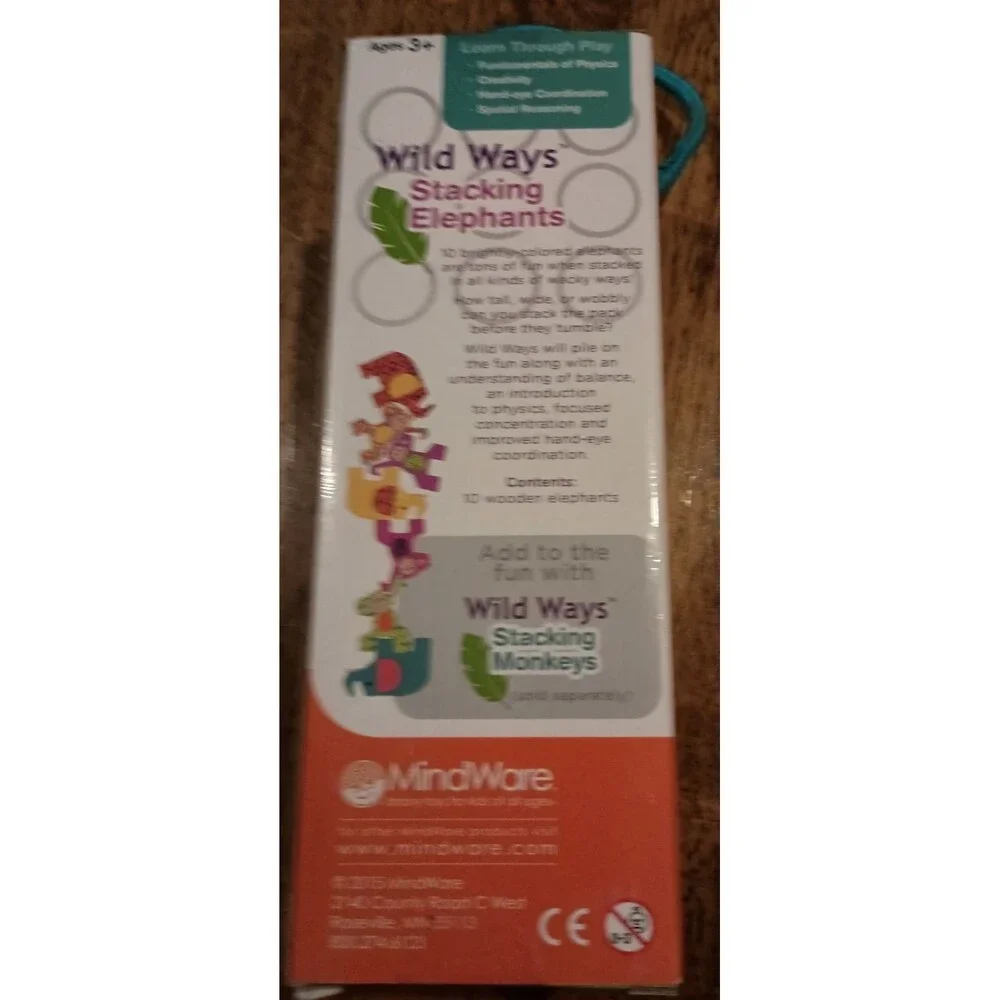 WILD WAYS STACKING Wood Elephants Learn Play MIND WARE Age 3+ Complete
